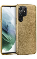 Луксозен силиконов гръб ТПУ с брокат за Samsung Galaxy S22 Ultra 5G S908B златист 